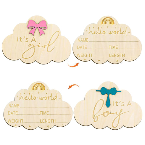 NQEUEPN 2pcs Wooden Baby Announcement Sign, Double-Sided Newborn Gender Reveal Its a Boy
