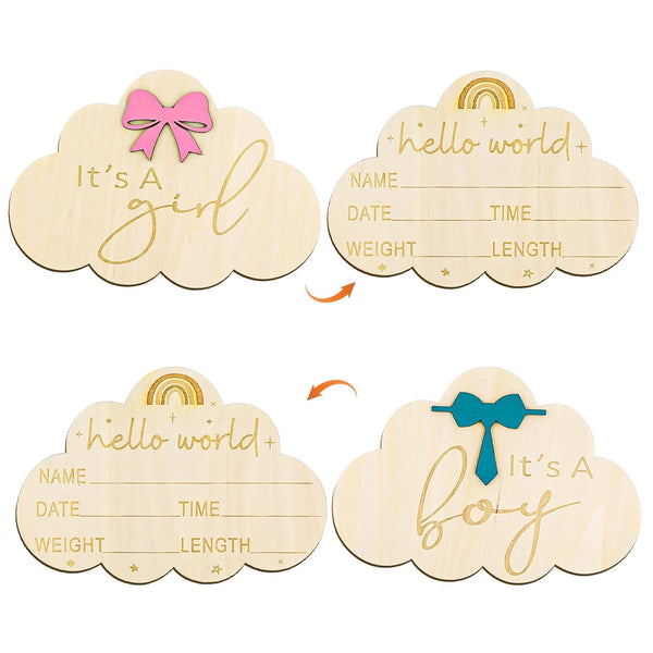 NQEUEPN 2pcs Wooden Baby Announcement Sign, Double-Sided Newborn Gender Reveal Its a Boy