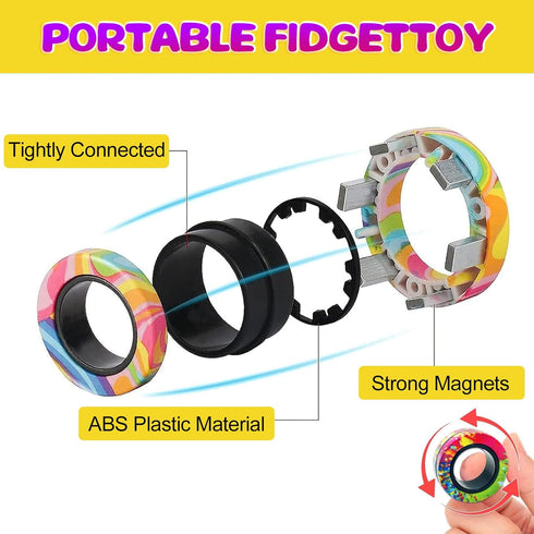 HotubFolks 15 Set Pcs Magnetic Rings Fidget Toys Classroom Prizes for Kids Finger Magnet Rings ADHD Anxiety Fidget