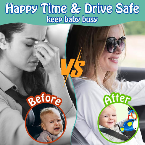 Innofans Baby Car Seat Ocean Animals Toys - Kick and Play Double Sided Infant Car Seat Toys with Plush Toys, Mirror