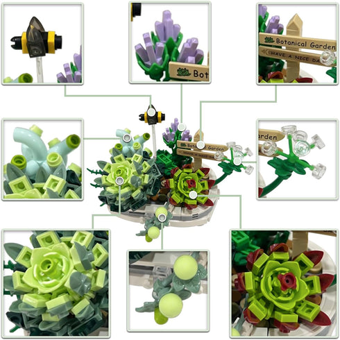 MEIEST Set,Creative Mini Building Blocks Succulent Plant Bonsai Model DIY Simulation Particle Flower Botanical