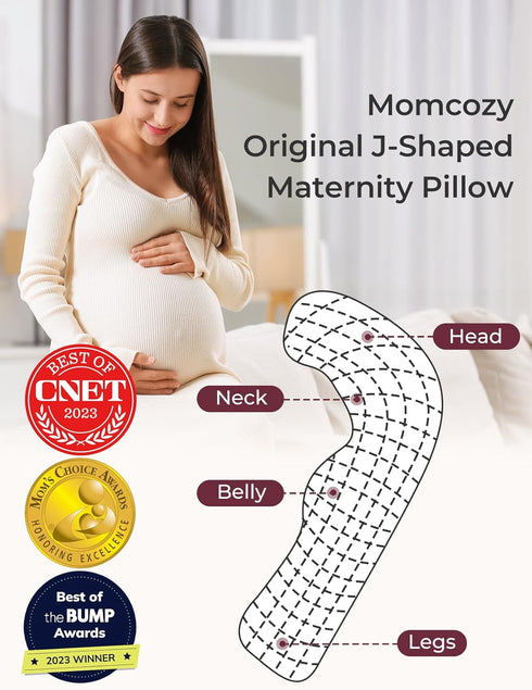 Momcozy Pregnancy Pillows for Side Sleeping, J Shaped Maternity Body Pillow for Pregnancy, Soft Pregnancy Pillow