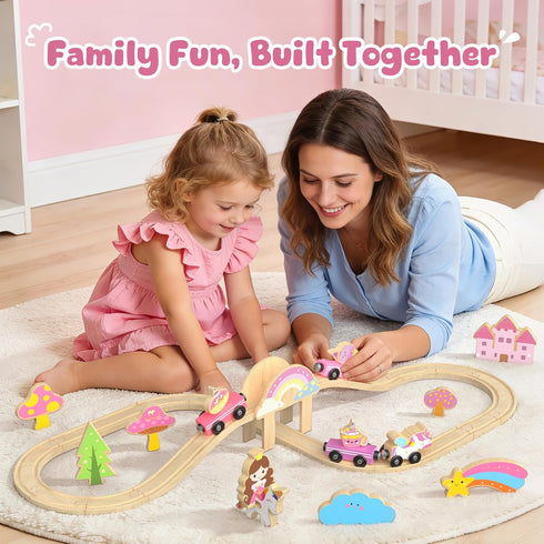 Set 2-4 38 3-5 Unicorn Wooden Train for Toddler Girls Ages Magical Fairy Pcs Toddler Girl Toys with Railway Track