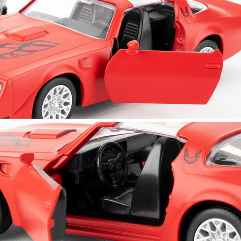 1:36 Compatible Pontiac Firebird Trans Am Toy Car, Diecast Pull Back Model, Doors Open, Gift (Red)