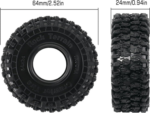INJORA 1.0 Tires - S5 Rock Terrain Crawler Tires for TRX4M SCX24 AX24 FCX24 Upgrade Parts, 64 * 24mm