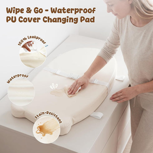 Baby Diaper Changing Pad with Wipeable & Waterproof PU Cover, Contoured Baby Changing Pad for Dresser, Non-Slip