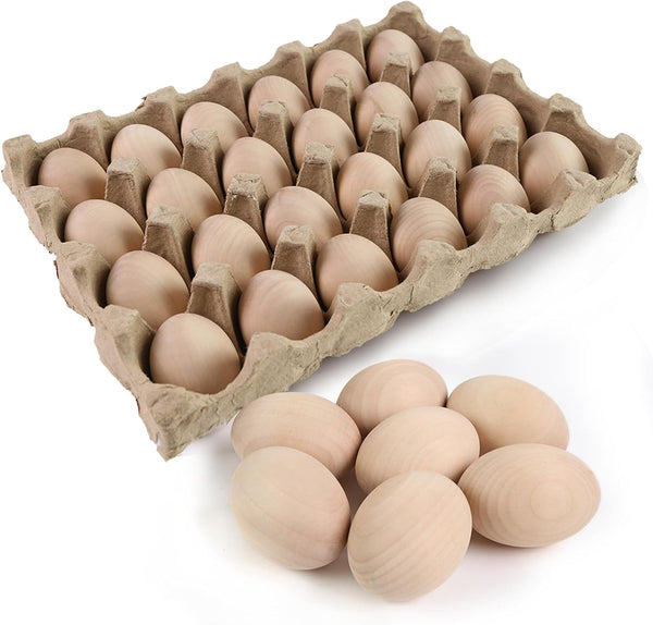 SallyFashion 24 PCS Wooden Eggs for Crafts, Fake Easter Eggs for Children
