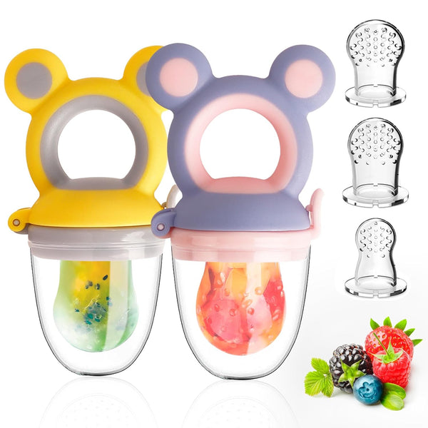 Baby Solids/Frozen Fruit Feeder Pacifier, BPA-Free Silicone Pouch & Nipple, 2-Pack for Teething Relief