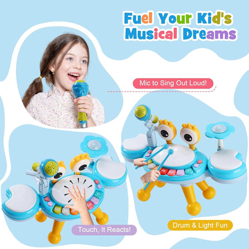 Set 1-3, Set 1-3 2 1-3 6-18 Drum for Toddlers Toddlers Drum for with Light Up Microphone , Sticks for Year Olds