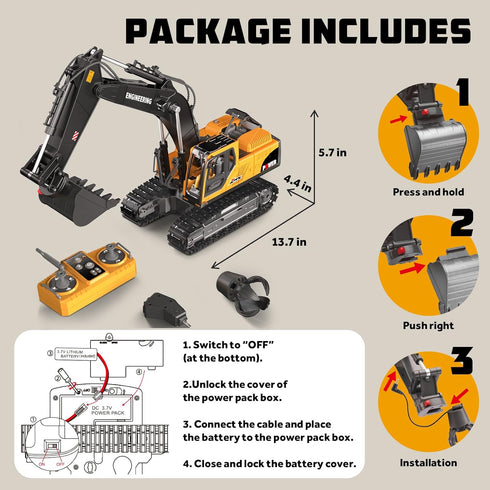 3 1 680, 3+ GraceDuck Remote Control Excavator Toys for Boys, in RC Excavator Toy with Alloy Bucket, Rock Breaker