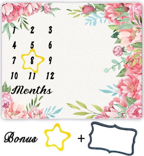 Milestone Blanket,Baby Milestone Blanket Girl Boy,Floral Print Large Baby Blankets for Girls and Boys Newborn Photography Premium Fleece Baby Monthly Blanket 48x40inch BTZZME178 by MTMETY