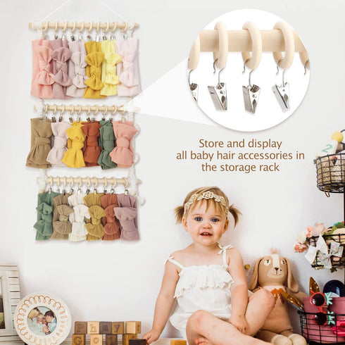 30 Pack 2.5 Inch POVETIRE Wood Rings with Clips for Hanging Baby Headband Hair Accessories Baby Bib NecklaceJewelry Hat