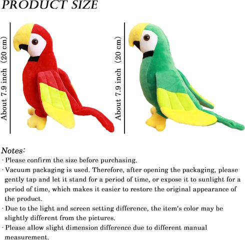 2PCS Cute Parrot Stuffed Animal Plush Bird Toy, 7.9" Doll Gifts for Girls Boys