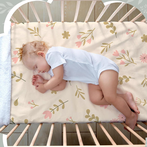 Hahafelt 4 Pack 52'' 28'' Boho Crib Sheets Pink Floral Green Leaf Designs Baby Fitted Crib Mattress Sheet for Girls x