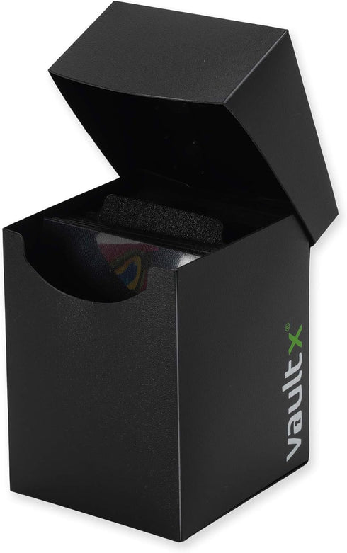 Vault X Trading Card Deck Box with 150 Black Card Sleeves, Fits 100+ Sleeved Cards, Large Standard Storage Box for TCG