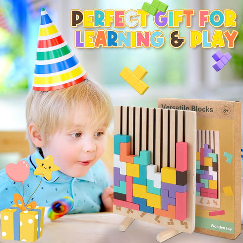 3+ 3D 3 4 5 6 7 10 JONEG Games for Year Olds Kids- Wooden Stacking Puzzles - Brain Teasers Russian Blocks Board - STEM