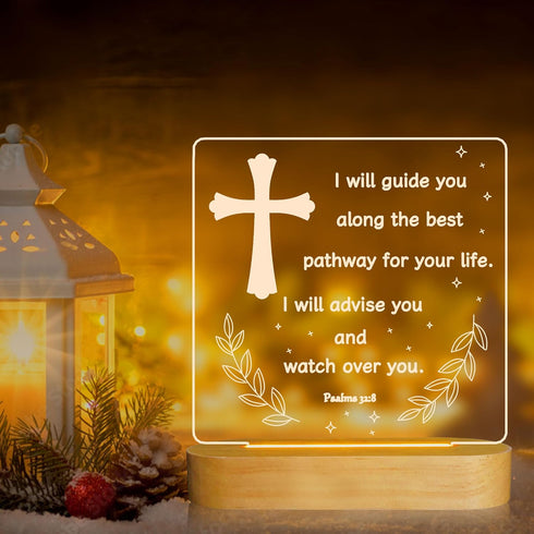 Lampeez Baptism Gift, Cross Night Light Wooden Novelty Lamp Illusion for Kids, Kids Decoration Lamp USB Power Bedroom
