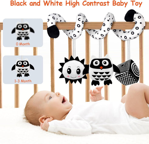 Baby Spiral Hanging Stroller and Car Seat Toys for Babies 0-6 Months, Plush Activity Toys for Bed Bassinet Crib