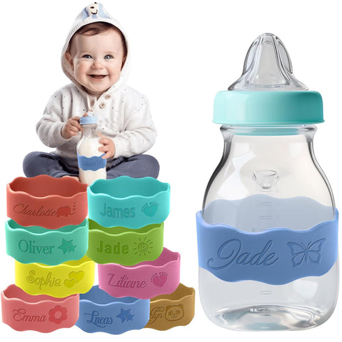 MOUZYLCASE Personalized Water Bottle Name Bands Custom Engraved Silicone Labels Customized Silicone Baby