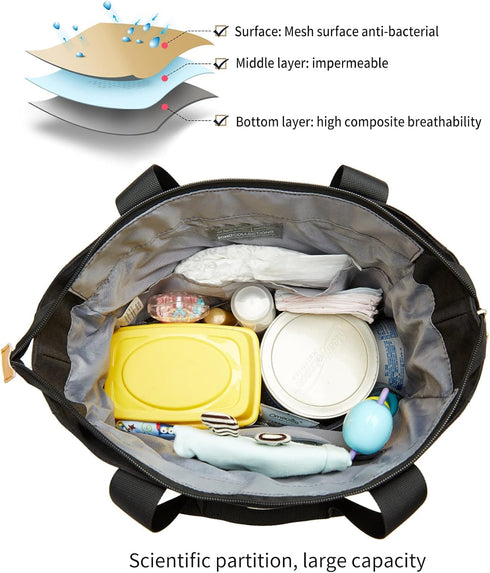 Diaper Bag Tote with Changing Pad and Stroller Bag, Baby Travel Diaper Tote for Mom and Dad,Shoulder Handbag Black