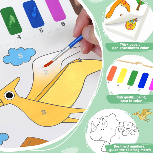 2 Pack Water Coloring Books for Toddlers, Mess Free Painting Set for Kids 3-6, Dinosaur & Animals Art Supplies for Gifts