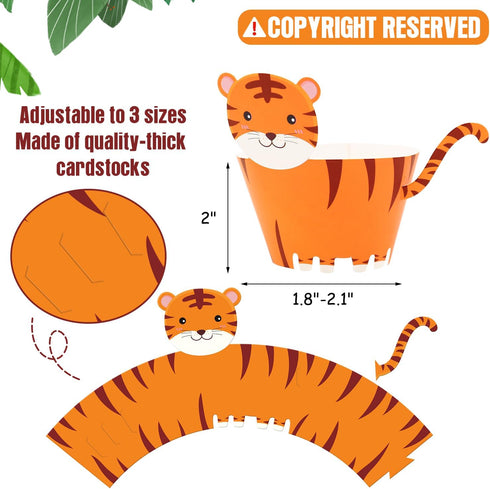 48 Pcs Jungle Safari Animal Cupcake Wrappers, Wild Party Cake Decorations for Baby Shower Birthday Themed Supplies
