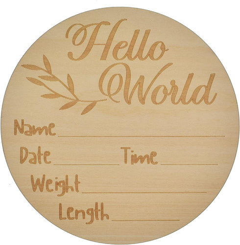YOKIND 6 Inch Baby Birth Announcement Sign, Hello World Newborn Sign, Wooden, Rustic