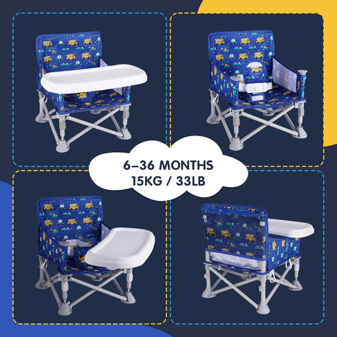6-36 Portable Baby Chair, Folding Booster Seat with Tray for Dining Table Compact Camping Chair for Lawn Beach Travel