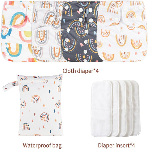 Happy Flute 9 Sets Girls(6-33 pounds,0-3 Bag+4Diapers 4Inserts (AD06) HappyFlute Newborn Baby Cloth Pocket Diapers