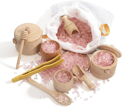 Set 11 Hiceeden of Wooden Sensory Bin Tools for Kids, Sensory Scoops and Tongs Toys with Bag, Waldorf Montessori Toys