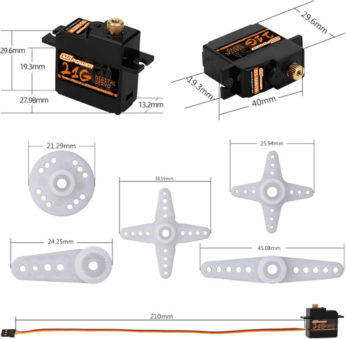 DSPOWER 21G 25T 1/18 1/16 1/14 Mini Servo Micro Servo with Arm,Digital Servo Full Metal Gear for RC Crawler Car,Truck