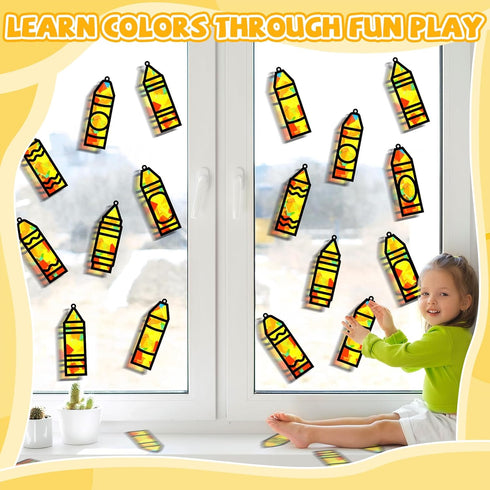 32 Sets Back to School Crayon Suncatchers Craft Kit DIY Window Stained Glass Effect Crayons Paper Crafts for Home