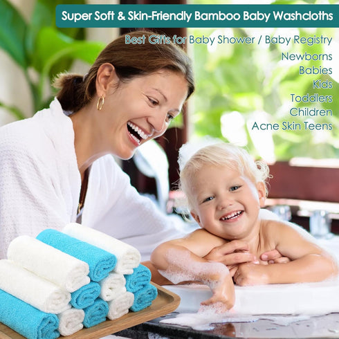 12 Pack, 10x10 inch Baby Washcloths Heavenly Soft Wash Cloths for Face and Body, Gentle & Safe White Face Towel on