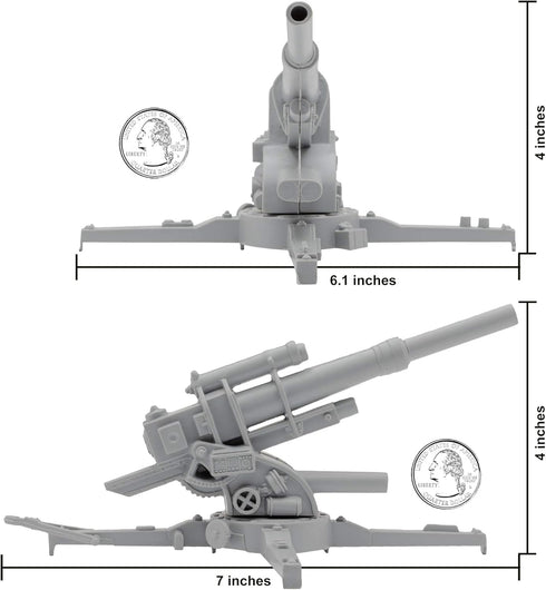 BMC Toys WW2 88mm 2pc BMC Classic German Artillery - Gray Plastic Army Men Accessories