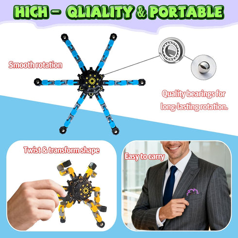 YAIUERL 20 Pack Funny Sensory Fidget Toys,Deformable Chain DIY Robot Spinners Fingertip Stress Relief Gyro Toy Birthday