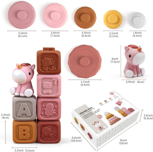 Nueplay 13 Pcs Building Circle & Blocks, Stacking Baby Toys with Horse Figure, Teething Gifts for 6-18 Months