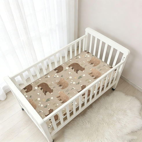 miaozhen 1 Pack 52x28 Cotton Crib Sheets for Baby Boys Girls Comfy Breathable Naughty Grassland Brown Bear Playard