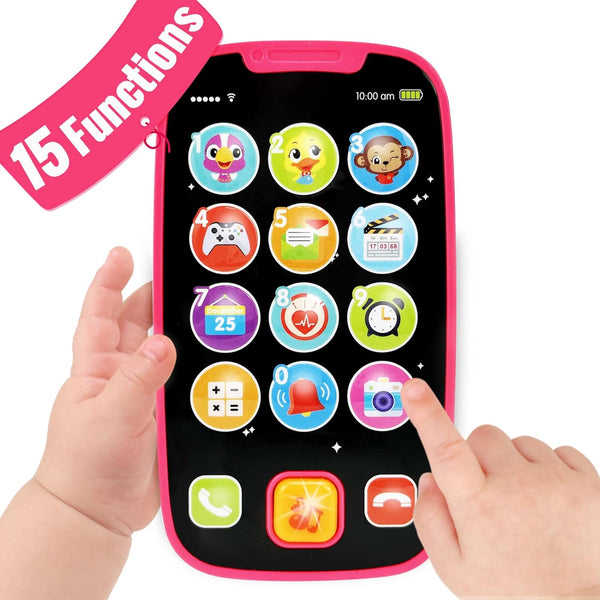BABYFUNY Toys for 1 Year Old Girl, 15 Functions Phone Toy for 1+ Year Old Girl, Pink Gifts for Kids