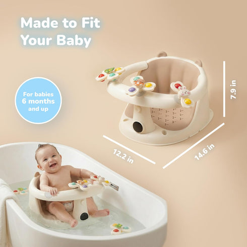 SEKI 6 Baby Bath Seat For Babies Months & Up With Built-in Thermometer, Strong Suction Cups & Interactive Toys