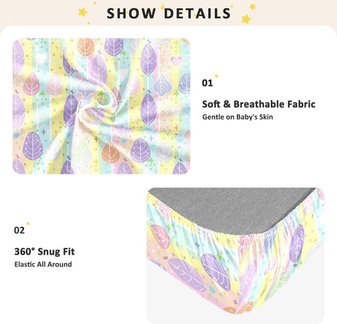 miaozhen 1 Pack 52x28 Cotton Crib Sheets for Baby Boys Girls Ultra Soft Leaves Cartoon Unisex Child Crib Sheets