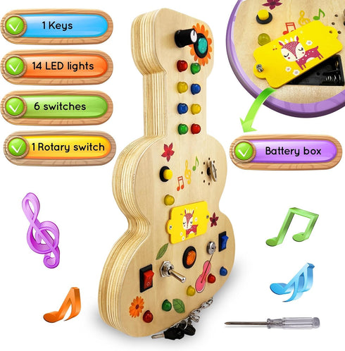 Wooden Montessori Musical Busy Board for Toddlers - Enhance Sensory and Motor Skills for 3-5 Year-Olds