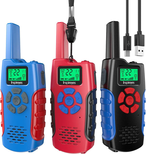 Inspireyes Walkie Talkies for Kids, Rechargeable Long Range 3 Pack, Kids Toys for