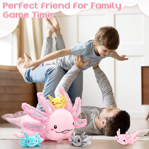 5 Set 24 Inch Mommy 4 Aoriher Pcs Axolotl Plush Axolotl Stuffed Animal with Cute Plush Babies in Belly Soft Cuddly