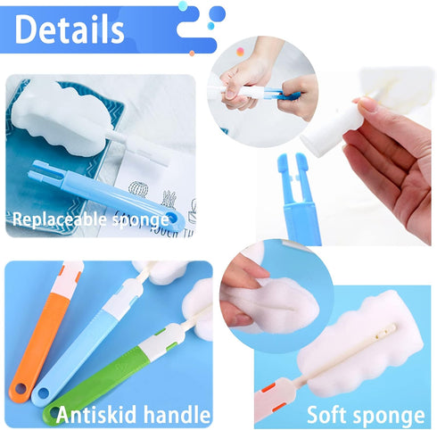 Set 4 (4 4 Bottle Brush Sponge Cup Brush with Replacement Brush Head Portable Long Handle Water Bottle Cleaner Brush
