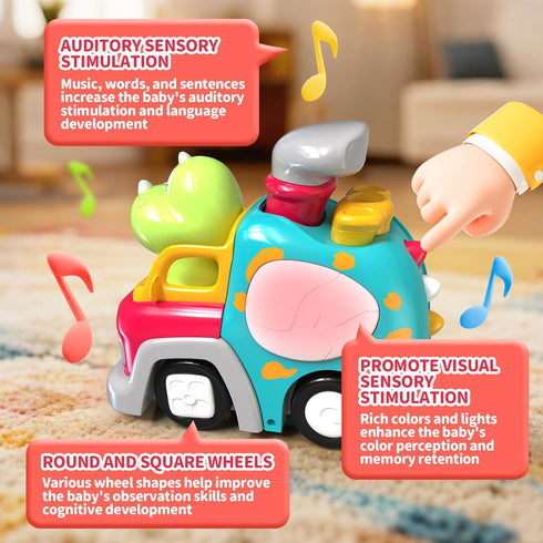 1 2 3 18-36 P&C Dinosaur Truck Toys for Year Old Boys Girls, Months Baby Toy with Music & Lights, Montessori Learning