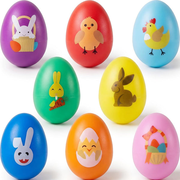 Menzcci 8 Pack Easter Plastic Shake Eggs Percussion Musical Maracas Easter Egg Shakers