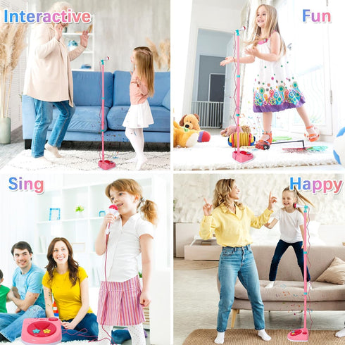 Kids Adjustable Standing Microphone, Karaoke Machine with Stand for Singing, Musical Toys for 3 Years Old Boys Girls