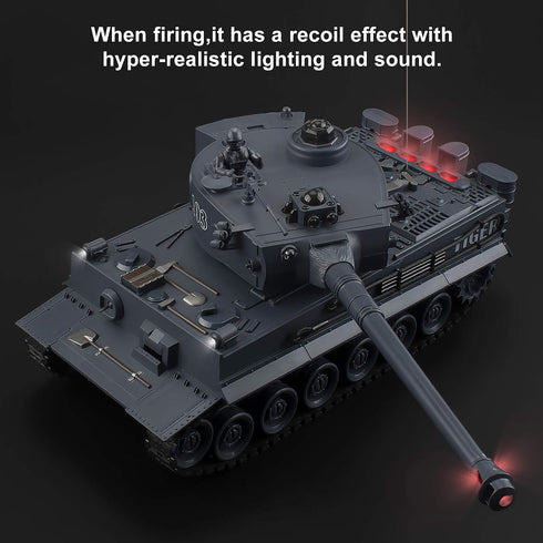 RC Tanks, 1:28 WW2 German Tiger Army Tank Toys, 9 Channels Remote Control Vehicles with Sound Light for Boys Girls