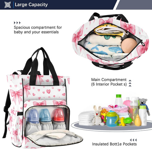 SUABO Backpack Powder Color Butterfly Thread Love Heart Pattern Baby Diaper Bag Large Bag Waterproof Travel Diaper Bags