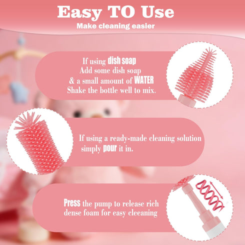 Set ZTX Self-Foaming Silicone Baby Bottle Brush - One Press Creates Rich Foam, Cleans Bottles, Breast Pump Parts